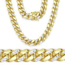 6.8mm 14k Yellow Gold Diamond Cut Sterling Silver Miami Cuban Chain Neck... - £140.80 GBP