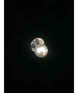 Vintage 60s Large Single Pearl and Stainless Tie Tack Pin - £14.22 GBP