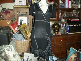 Nanette Lepore She&#39;s Soooo Charming Jet Black+Gray Wool Blend Dress Size M - £31.13 GBP