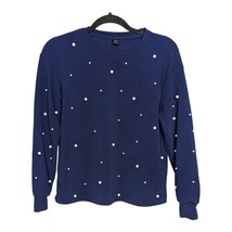 Shein Womens Size XS Navy Blue Pearl Beaded Studded Long Sleeve Blouse Top Shirt - £12.37 GBP