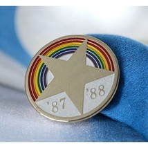 Vintage Rainbow Star Pin Badge &#39;87-&#39;88 Silver Tone Round Jacket Pin - £8.57 GBP