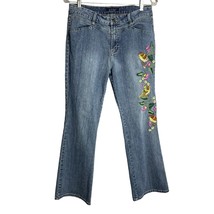 Vintage Y2K Mid Rise Embroidered Jeans 30 Med Wash Bootcut Flare Lace Birds - £29.00 GBP