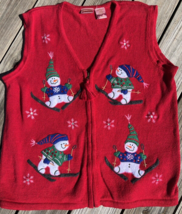 Womens XL Bobbie Brooks Red Snowman Snowflakes Ugly Christmas Sweater Vest - £10.22 GBP