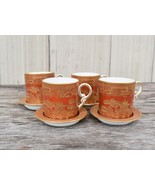 Set Four Antique 19th C W. T. Copeland Orange Gold Willow Demitasse Cup ... - $205.14 CAD