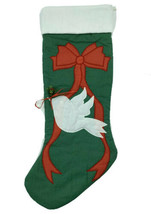 VTG Christmas Stocking Dove Large Oversized Green White 26” Long Xmas Ho... - $19.80