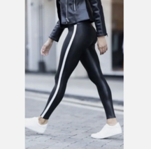 New $110 SPANX Side Stripe Faux Leather Leggings Black White XS - £39.41 GBP