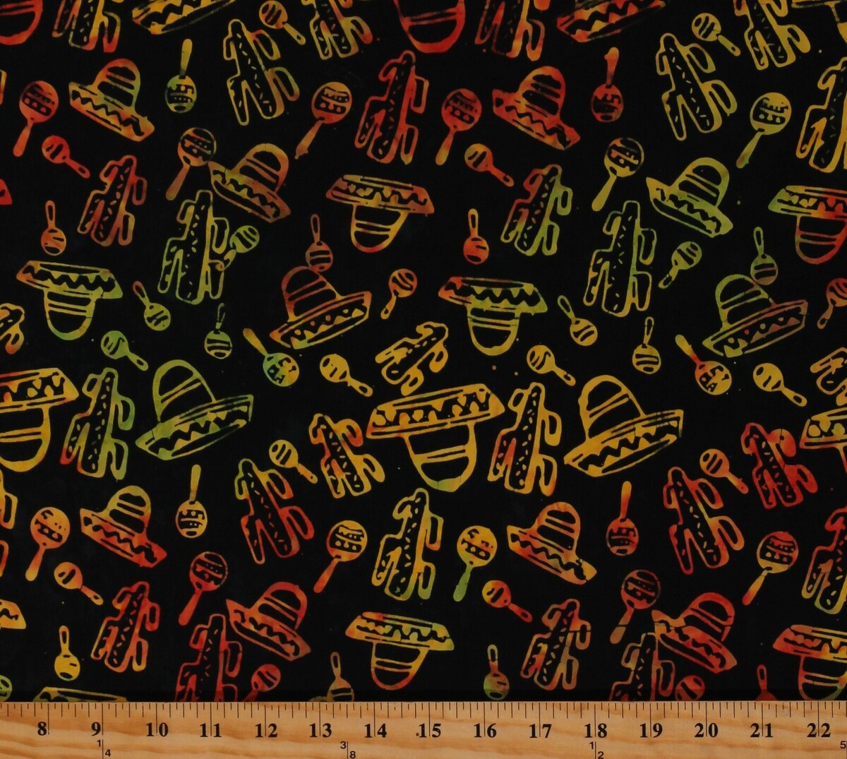 Cotton Batik Mexican Sombreros Maracas Music Fabric Print by the Yard D3... - $13.95