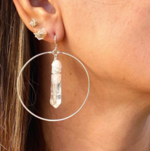 Angel Halo Natural Clear Quartz Aura Crystal Earrings - £7.96 GBP