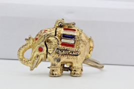 Elephant Keychain Pill Box Gold Tone Bangkok Thailand Keyring Vintage - $9.79
