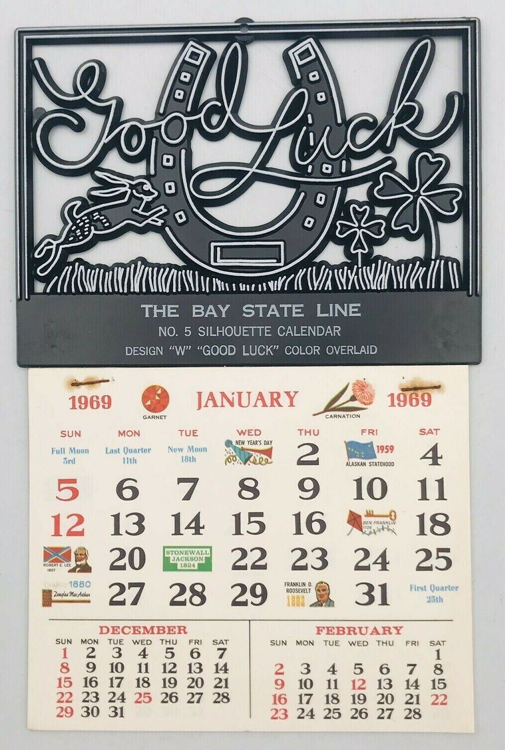 Primary image for VTG 1969 Die Cut Silhouette Plaque Good Luck Horseshoe Salesman Sample Calendar