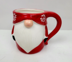 Santa Christmas Gnome Coffee Cup Mug Red Santa Hat Snowflakes Ceramic - $12.97