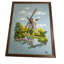 Southampton &quot;Petticoat Windmill&quot; Long Island NY Vintage Crewel Signed Kay 13X16 - £75.19 GBP