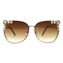 Womens Romantic Fashion Sunglasses Rimless Style Pearl &amp; Rhinestones UV 400 - £16.45 GBP