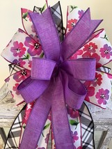 1 Pcs  Purple &amp; Pink Floral With Plaid Easter Wired Wreath Bow 10 Inch #... - £31.46 GBP