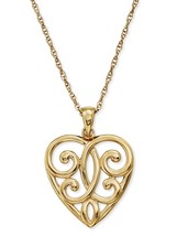 14K Yellow Gold Plated Silver Fleur-De-Lis Heart Pendant Necklace Women Day Gift - £44.47 GBP