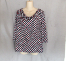 Talbots top blouse tee cowl neck  Medium  black red geometric print 3/4 sleeves - £13.27 GBP