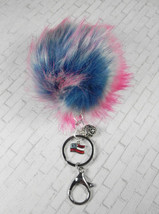 Pom Pom Keychain Faux Fur Patriotic Flag Heart Red White Blue Pink New - $19.79