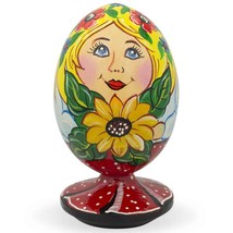 Ukrainian Girl with Sunflower Wooden Egg Figurine - £28.76 GBP