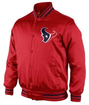 NFL Houston Texans Red Vintage Satin Bomber Baseball Letterman Varsity Jacket - £109.61 GBP