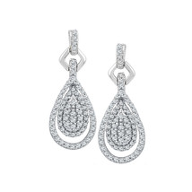 10k White Gold Womens Round Diamond Teardrop Cluster Dangle Earrings 1/2 Cttw - £410.90 GBP