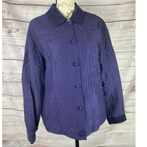 Chicos 1 Embroidered Jacket Women M 8 Textured Cloth Button Collar Pocket Purple - £15.56 GBP