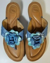 NURTURE Leather Sandals Flip Flops Thongs Flower Rosettes BLOOM Blue Wom... - £15.02 GBP