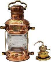 Brass &amp; Copper Anchor Oil Lamp Leeds Burton Nautical Maritime 14&quot; Ship Lanterns. - £73.00 GBP