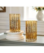 Set of 2 Illuminated Mercury Glass Hurricanes by Valerie in Gold - £145.00 GBP