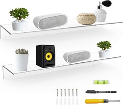 Sezanrpt 24&quot; Clear Floating Wall Shelves, 24&quot; Acrylic Long Wall, And Toiletries - £38.57 GBP