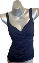 Lands End Tankini Swimsuit Top Womens Size 2 Navy Blue Underwire Crossov... - $34.65