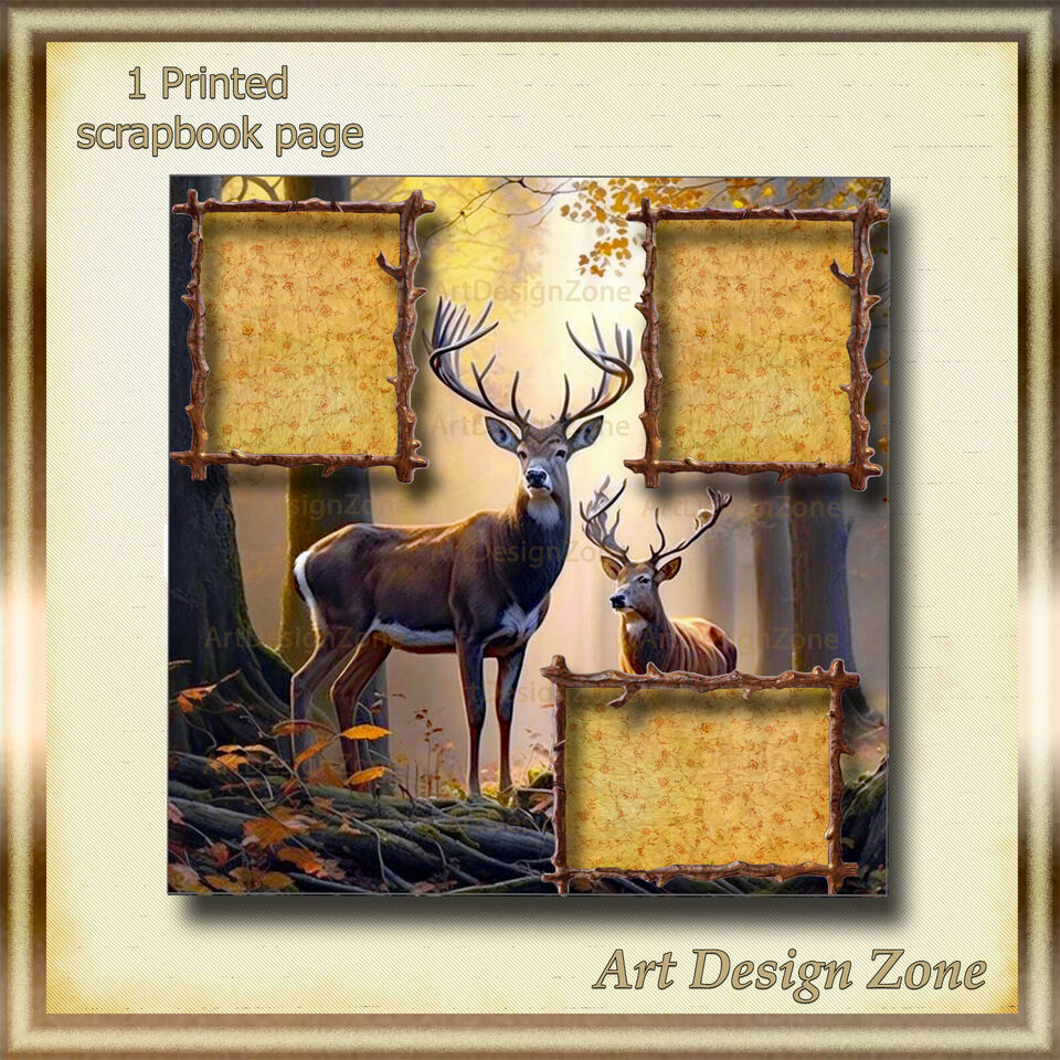 Deer in the Woods Scrapbook Page - 2 Bucks &amp; 3 Photo Areas - $12.00
