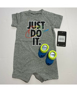 Nike JDI Romper One Piece Shorts Coverall Outfit &amp; Booties Grey 6M - £17.53 GBP