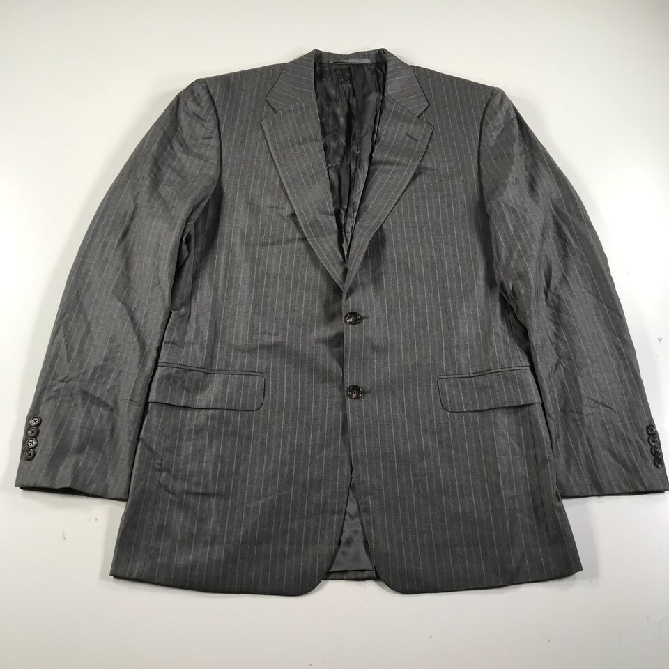 Hickey Freeman Blazer Mens 42 L Gray Brown Pinstripes Wool Made In USA - $39.59