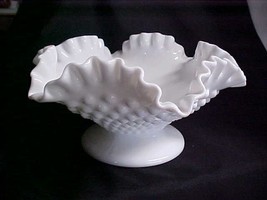 Fenton Art Glass White Milk Glass Hobnail Footed Candy Dish Compote - £28.67 GBP