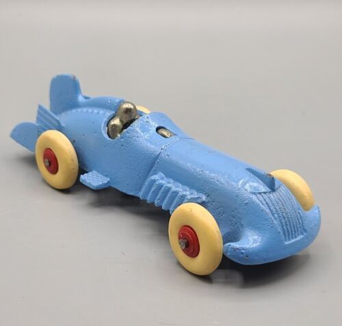 VINTAGE 1930's Hubley Cast Iron 6" Blue 5 Fin Race Car with Driver - $149.59