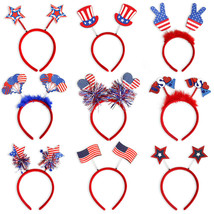 9Pcs Patriotic American Flag Sequined Bow, Stars ribbon Headbands, Uncle Sam Hat - £6.93 GBP