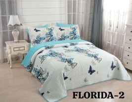 Florida Butterflies Velvet Texture Bedspread Set 6 Pcs California King Size - £59.20 GBP