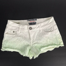 Hot Kiss Womens Shorts Size 0 White Green Ombre&#39; Lace Booty Raw Hem Casu... - $18.54