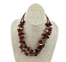 Double Strand Brown Beaded Cluster Necklace Multi-Color Micro Beads - $15.96