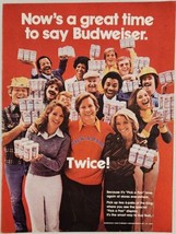 1977 Print Ad Budweiser Beer in Six Packs of Cans Happy People Hold Cans of Bud - £15.30 GBP