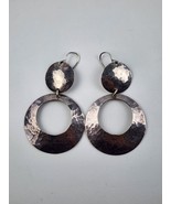 Hammered sterling silver Hoop &amp; Disc earrings drop dangle unsigned - £26.32 GBP