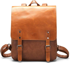 Vegan Leather Backpack Vintage Laptop Bookbag for Women Men, Brown Faux Lea - $113.91 CAD