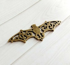 Large Bat Connector Pendant Antiqued Bronze Filigree Halloween Link Charm 2.25&quot; - £3.94 GBP