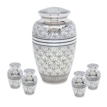 Set of Silver Brass Funeral Cremation Urns for Ashes - Large and 4 Keepsakes - £172.27 GBP