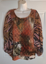 Alberto Makali Scoop Neck Crochet Knit Chiffon Dolman Sleeve Blouse Size Large - £10.05 GBP