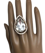 Clear Acrylic &amp; Glass Crystal Rhinestones Teardrop  Big Cocktail Party Ring - £13.29 GBP