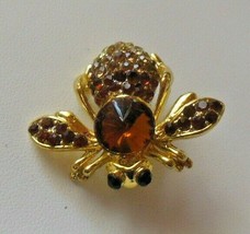 Vintage Joan Rivers Amber Pave Crystal Bug/Bee Brooch - £42.59 GBP