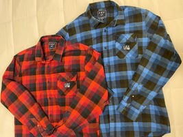 Fox Racing Flannel Shirt Pair Men&#39;s XL Red Blue Plaid Button Up Set Lot - £42.78 GBP