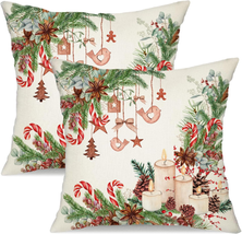 Christmas Pillow Covers 18X18 Set of 2 Farmhouse Christmas Decorations Candy Can - £12.13 GBP
