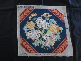 CPOMPLETED The Extension TIGER LILLIES  NEEDLEPOINT - 13-1/4 x 13-1/4&quot; D... - $477.18 MXN